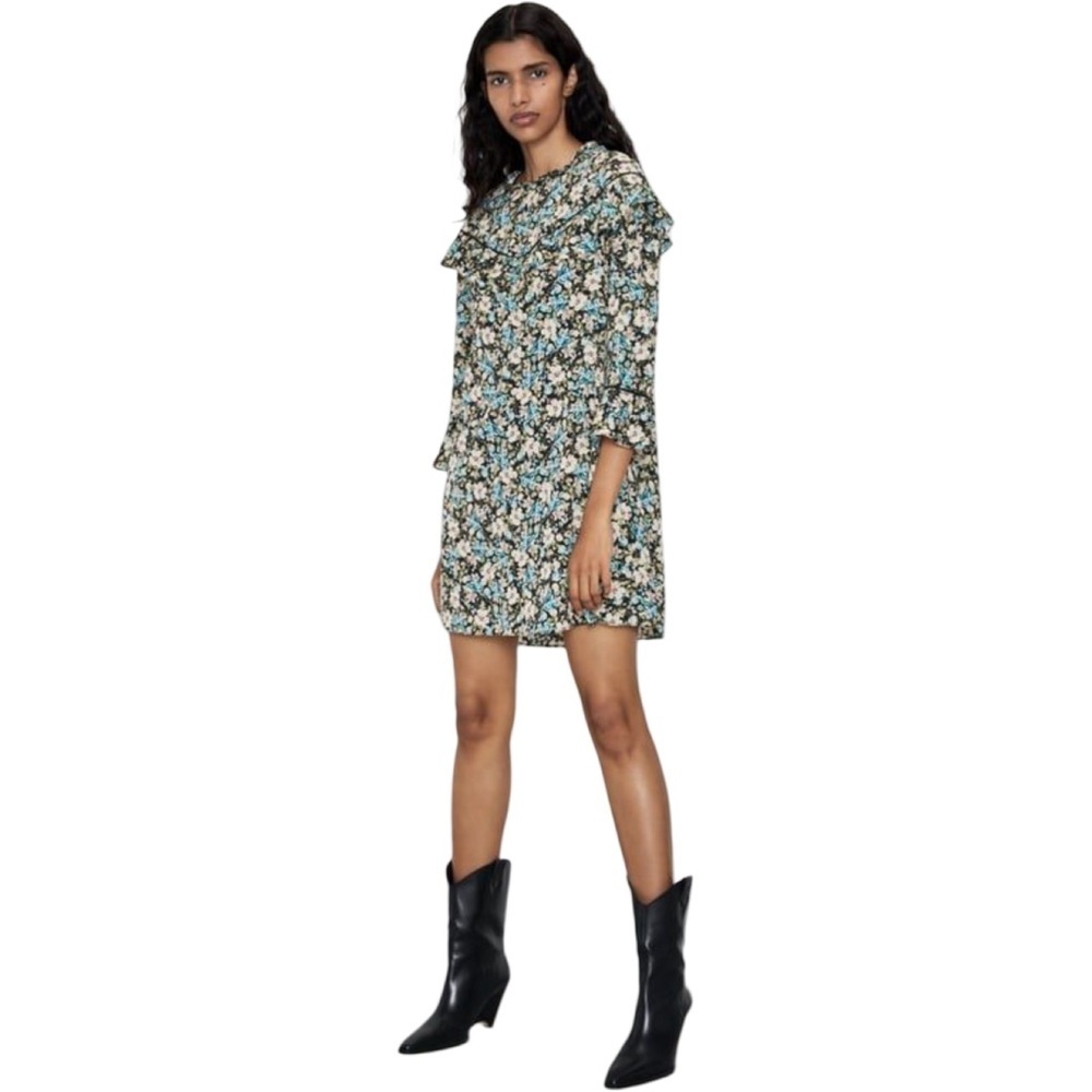 Zara Floral Ruffle Mini Dress Womens Large